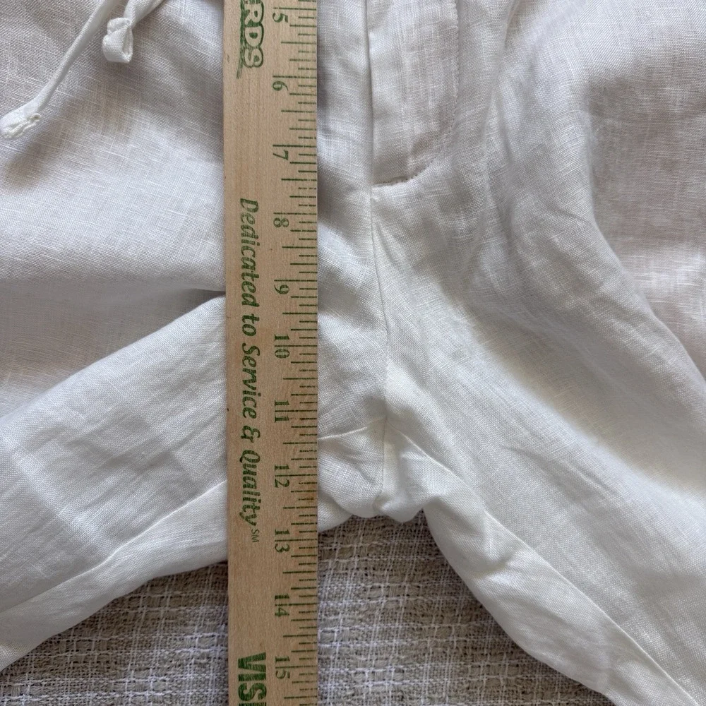 ZARA Linen Pants Womens L White Drawstring Lightweight Trouser Minimalist Beach